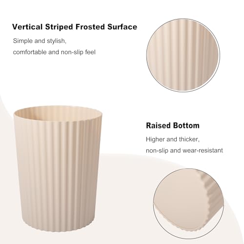 JiatuA Small Trash Can Plastic Wastebasket Round Garbage Container Bin for Bathroom, Kitchen, Bedroom, Home Office, College Dorm, Beige 2 Pack