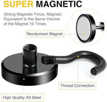 DIYMAG Black Magnetic Hooks, 118 LB Heavy Duty Strong Magnet with Hooks, Strong Rare Earth Neodymium Magnet Hooks for Hanging, Magnetic Hanger for Curtain, Home, Kitchen, Workplace, 20 Packs