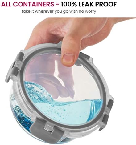 FineDine Airtight Glass Storage Containers with Hinged Locking Lid BPA Free for Meal Prep/Moving/Freezer/Oven