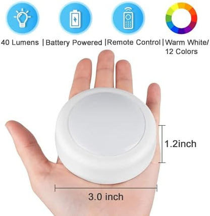 BLS LED Puck Lights with Remote Control, Wireless Under Cabinet & Closet Lighting, RGB 13 Color Changing Lights with Dimmer, Timer & AA Battery Operated, Push, Touch, Stick on for Night, Wall, 6 Pack