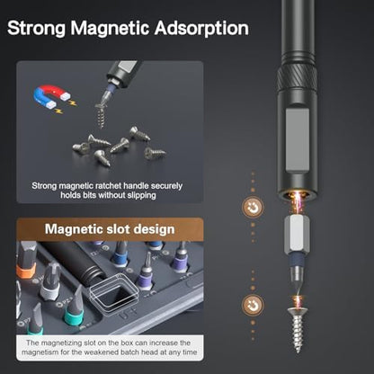 42 in 1 Magnetic Screwdriver Set, DIY Ratchet Screwdriver Set, Multi Bit Magnetic Drive Set with Detachable Ratchet Handle, Portable Compact Repair Tool Kit for Furniture Computer Bicycle Gray