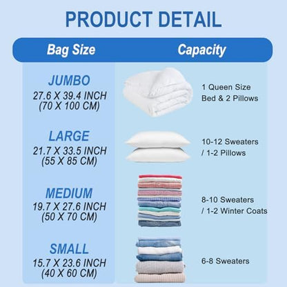 10 Pack Large Vacuum Storage Bags with Hand Pump, Plastic Packaging Bags, 80% Space Saver Vacuum Seal Bags for Clothing, Travel Lugggage, Blankets, Comforters