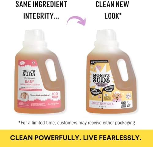 Molly's Suds Baby Liquid Laundry Detergent | Removes Formula, Poop & Spit-Up Stains | Extra Gentle for Infants, Babies, Toddlers (Sweet Baby Shea, 200 Loads)