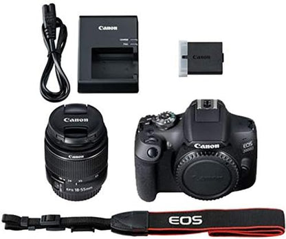Canon EOS 2000D / Rebel T7 DSLR Camera w/EF-S 18-55mm F/3.5-5.6 Zoom Lens + 64GB Memory, LED Video Light, Case, Gripster Tripod, and More (Essential Bundle) (Renewed)