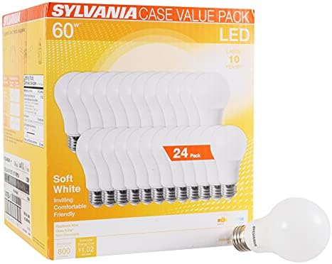 SYLVANIA LED A19 Light Bulb, 60W Equivalent, Efficient 8.5W, 10 Year, 2700K, 800 Lumens, Frosted, Soft White - 24 Pack (74765), Packaging may vary.