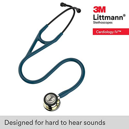 3M Littmann Cardiology IV Diagnostic Stethoscope, 6190, More Than 2X as Loud, Weighs Less, Stainless Steel Champagne-Finish Chestpiece and Stem, 27" Caribbean Blue Tube, Black Headset