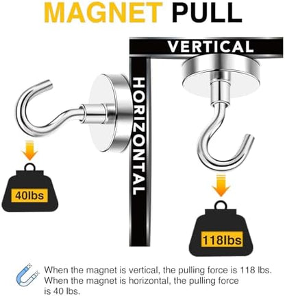 DIYMAG Magnetic Hooks, 118 LB Heavy Duty Strong Magnet with Hooks, Strong Rare Earth Neodymium Magnet Hooks for Hanging, Magnetic Hanger for Curtain, Home, Kitchen, Workplace, 20 Packs