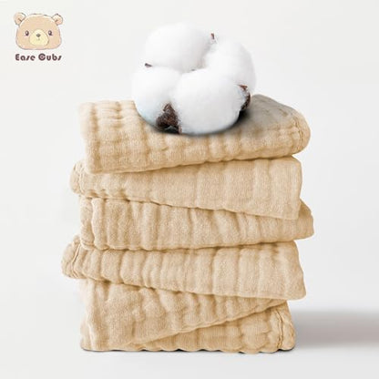 12 Pack Muslin Washcloths for Baby - 100% Cotton Baby Wash Cloths for or Baby Face Body Comfy and Soft for Newborn Infants Kids Girls and Boys - 12"x12" - Brown