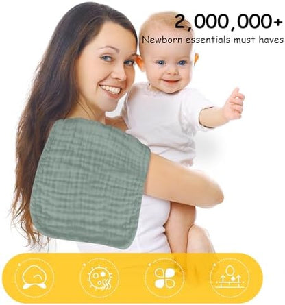 12 Pack Muslin Burp Cloths 100% Cotton Muslin Cloths Large 20''x10'' Extra Soft and Absorbent Baby Burping Cloth - Green