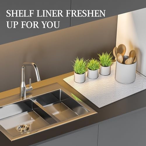 Beautysaid Shelf and Drawer Liner for Kitchen Cabinet, Non Adhesive Non Slip Shelf Paper Waterproof Washable Thickened for Dresser Pantry Shelve Bathroom Protector Liner(White,12 in x 20FT)