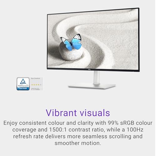 Dell S2725HS 27 Inch Monitor, FHD (1920x1080) Display, 100Hz Refresh Rate, 1500:1 Contrast Ratio, TÜV Rheinland Eye Comfort 4 Star, Integrated 2x5W Speaker, Height/Tilt/Swivel/Pivot- Ash White Color