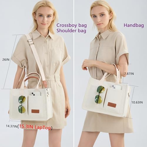 Tote Bag for Women With Compartments,Large Canvas Tote Women's Purse Crossbody Bags Work Laptop Book Bag Satchels Handbags