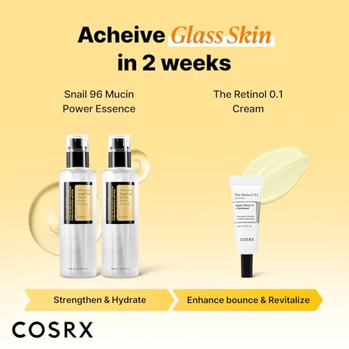 COSRX Glass Skin Starter Set, Amazon Exclusive, Advanced Snail 96% Mucin Power Essence & Retinol 0.1% Cream Mini Sample, Daily Hydrating & Firming Korean Skin Care Kit, Gift Set