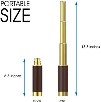 Pirate 25x30 High Powered Zoomable Collapsible Monocular Brass Spyglass Handheld Waterproof Telescope for Bird Watching Hunting Hiking Travelling