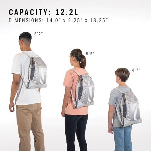 adidas Alliance Sackpack, Drawstring Backpack, Lightweight Small Gym Bag for Women and Men, Silver Green/White/Onix Grey, One Size