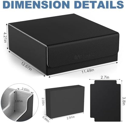 Mlikero Card Deck Case, 2400+ Trading Card Storage Box with 10 Colorful Dividers and 4 Foam Stoppers, Leather Magnetic Closure Commander Deck Box Fit for MTG, TCG (4 Rows, Black&Grey)