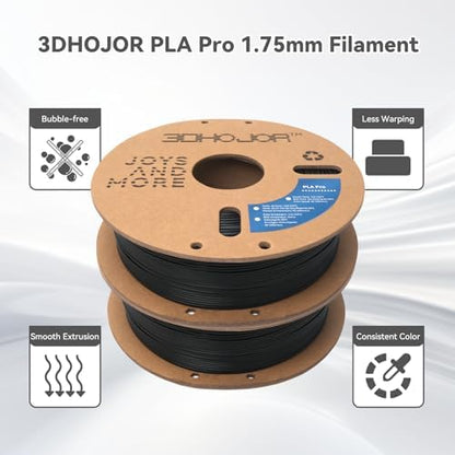 PLA Pro Filament 1.75mm 3D Printing Filament PLA + Bundle 1kg*2 (4.4lbs) Cardboard Spool Dimensional Accuracy +/- 0.03 mm-2 Pack Black