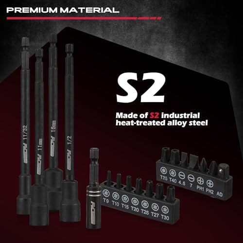 Nut Driver Impact Bit Set - 31-Piece Magnetic Socket Impact Drill Bit Tool Sets Extra Long Hex Nut Setter Driver Holder - Metric SAE Screwdriver Bits 1/4 Drive Shank Adapter Extension