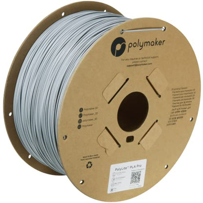 Polymaker PLA PRO Filament 1.75mm 3kg, Tough & High Rigidity Grey 3D Printing Filament, PolyLite PLA PRO 3D Printer Filament 1.75mm, Print with Most 3D Printers