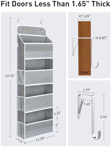 Yecaye 1 Pack Over the Door Organizer, 35.2lbs Load Toy Stuffed Animal Storage, Swing-proof Hanging Bathroom Organizers and Storage for Nursery Newborn Baby Essential Stuff Dorm Room Essentials