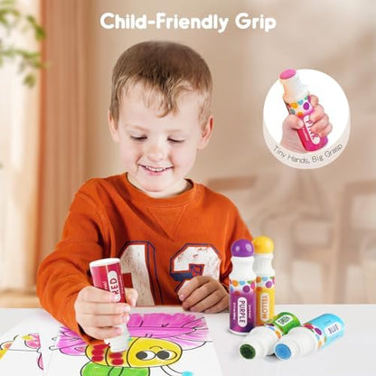 Jar Melo Washable Dot Markers, 6 Colors Dot Paints with 108 PDF & 10 Physical Activity Papers, Non-Toxic Bingo Daubers for Toddlers 1-3 2-4