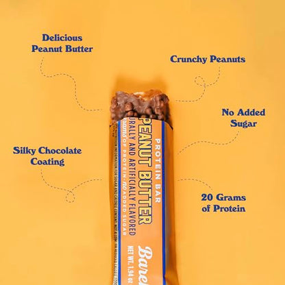 Barebells Protein Bars Peanut Butter - 12 Count, 20g High Protein Treats - Chocolate Nutrition Bar with 1g Total Sugars - On-The-Go Breakfast or Post-Workout Snack