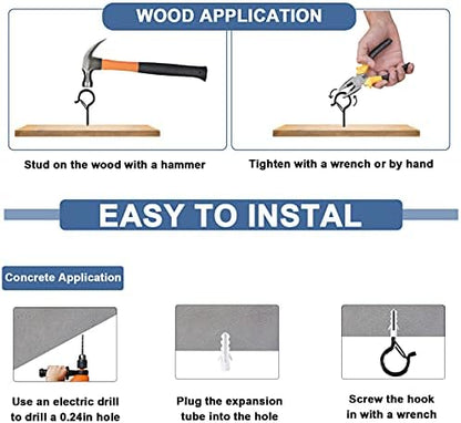 ADIIL 30 PCS Q Hanger Hooks with Safety Buckle, Windproof Screw Hooks for Hanging Outdoor String Lights, Plants, Christmas Patio Lights, 2.2 Inches, Black