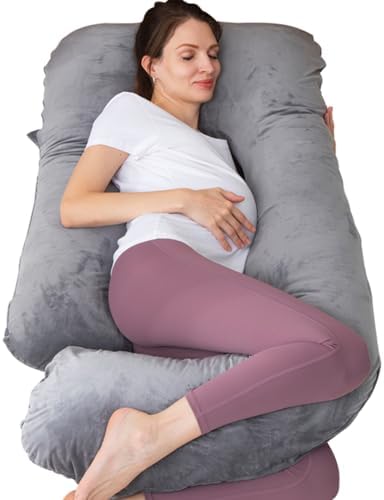MOON PINE Pregnancy Pillow, U Shaped Full Body Pillow for Maternity Support, Sleeping Pillow with Cover for Pregnant Women (Dark Grey)