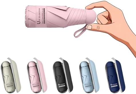 BAODINI Travel Mini Umbrella for Purse With Case Small Compact UV Sun Protection Sun Lightweight Tiny Pocket Umbrella for Women Girls and Men