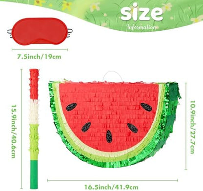 WERNNSAI Watermelon Piñata - Fruit Theme Summer Birthday Party Decorations Kids Fruit Pinata with Blindfold and Bat for Summer Tropical Party Supplies Fiestas Carnival Game
