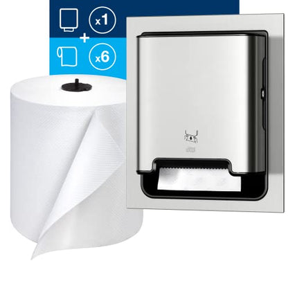 Tork Paper Hand Towel Dispenser, Stainless Steel - H1 + Refill - Universal Paper Hand Towel Rolls (6 Rolls)