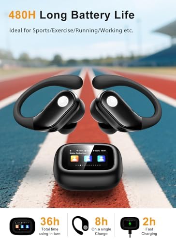 Wireless Earbuds, ENC Noise Cancelling Sport Ear Buds with Multifunctional Touch Screen, Bluetooth 5.4 Headphones, Bass Stereo Sound, 5 EQ Over The Ear Earbuds for Sports/Workout/Gym-Black