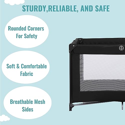 Dream On Me Zazzy Portable Playard with Bassinet in Black, Lightweight Packable and Easy Setup Baby Playard with Mattress and Travel Bag
