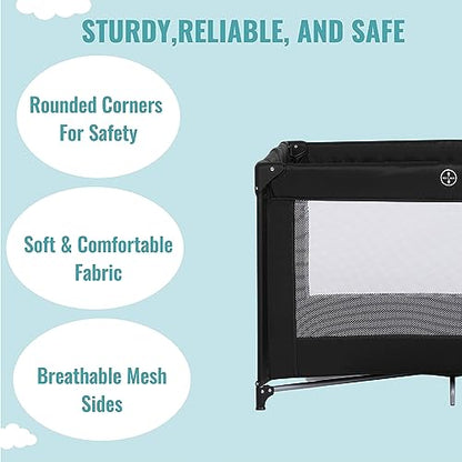 Dream On Me Zazzy Portable Playard with Bassinet in Black, Lightweight Packable and Easy Setup Baby Playard with Mattress and Travel Bag