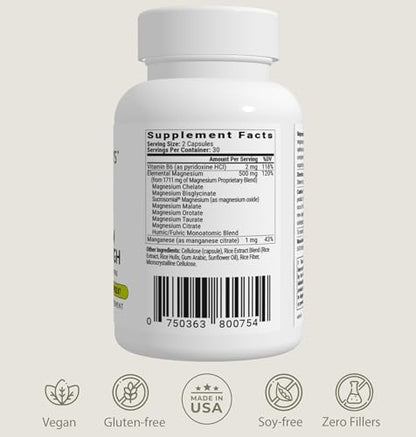 BIOptimizers Magnesium Breakthrough Supplement 4.0-7 Forms of Mg: Glycinate, Malate, Citrate, and More - Natural Support for Sleep and Cognitive Function - 60 Capsules- Calming Vitamins Complex