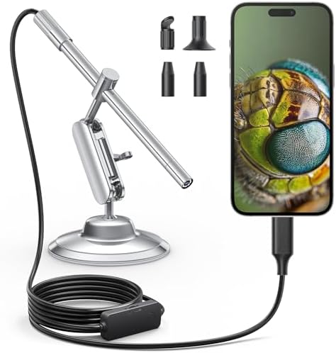 Teslong USB-C Digital Microscope, 10X to 200X Magnification Portable Camera with 8 LED Lights, Handheld Rotating Metal Stand for Coin, Electronic, Compatible with iPhone 15+ and Android Devices