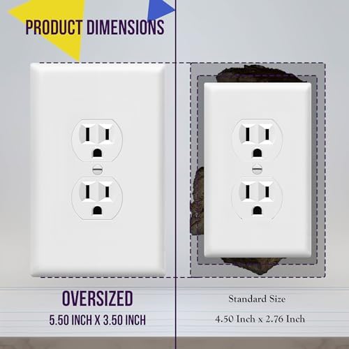 ENERLITES Jumbo Duplex Receptacle Outlet Wall Plate, Electrical Outlet Covers, Gloss Finish, Over-Size 1-Gang 5.5" x 3.5", Polycarbonate Thermoplastic, 8821O-W-10PCS, White (10 Pack)