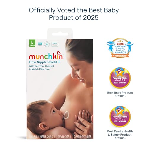 Munchkin® Flow Nipple Shield + with See-Thru Channel to Watch Milk Flow - Nurse Confidently and Meet Your Breastfeeding Goals - 20mm