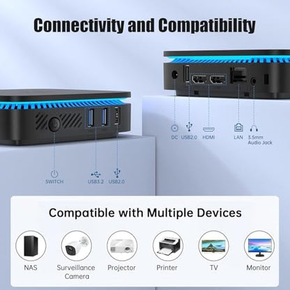 KAMRUI AK1PLUS Mini PC, N95 Processor (up to 3.4GHz), 8GB DDR4 RAM 256GB M.2 SSD, Mini Desktop Computer Support 2.5" SSD, Dual 4K, WiFi, Ethernet for Business, Office, Home