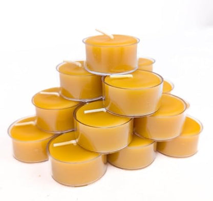 Bluecorn 100% Pure Beeswax Tealight Candles | Natural Beeswax, Yellow Tea Light | Long Burn (4-5 Hours) | Soy, Paraffin, & Fragrance Free, Bulk 48-Pack