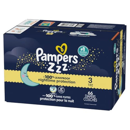 Pampers Overnight Diapers - Swaddlers Overnights - Size 3, 66 Count, Disposable Baby Diaper, Night Time Leak and Skin Protection