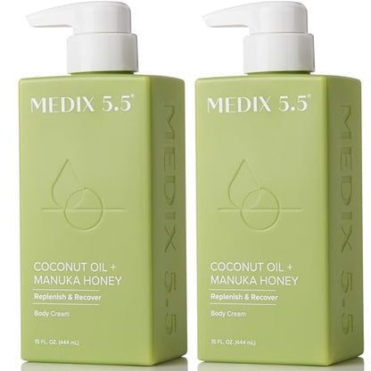 MEDIX 5.5 Coconut Oil Lotion W/ Manuka Honey Cream Skin Care Face Moisturizer & Body Cream | Firming Coconut Oil For Skin Minimizes Look Of Dry Skin, Cellulite, Stretch Marks, & Wrinkles, 2-Pack