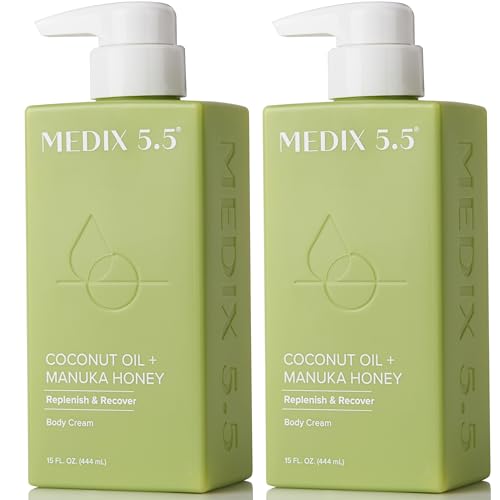 MEDIX 5.5 Coconut Oil Lotion W/ Manuka Honey Cream Skin Care Face Moisturizer & Body Cream | Firming Coconut Oil For Skin Minimizes Look Of Dry Skin, Cellulite, Stretch Marks, & Wrinkles, 2-Pack