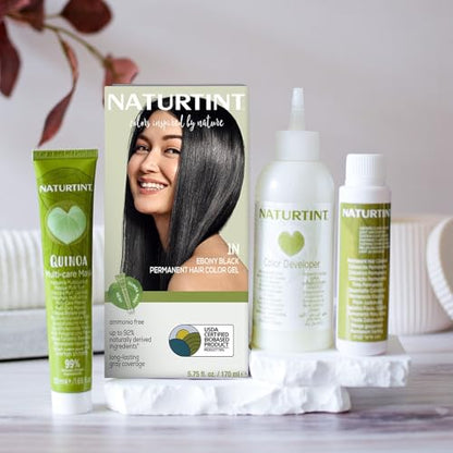 Naturtint 1N Ebony Black Permanent Hair Color (Pack of 6), Ammonia Free, Vegan, Cruelty Free, up to 100% Gray Coverage, Long Lasting Results (Packaging may vary)