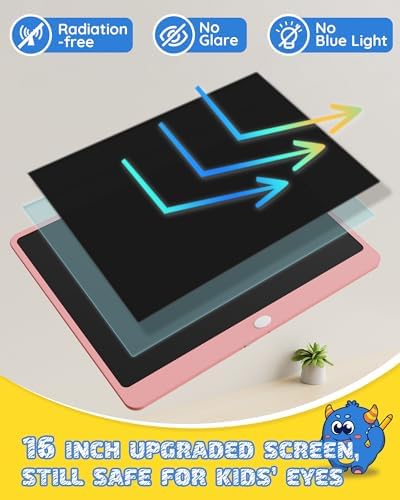 TEKFUN LCD Writing Tablet Doodle Board, 16 Inch Colorful Drawing Tablet Writing Pad,Toddler Toys for 3 4 5 6 7 8 9 Year Old Girls Boys Teen Adults,Birthday Gifts for Kids (Pink)