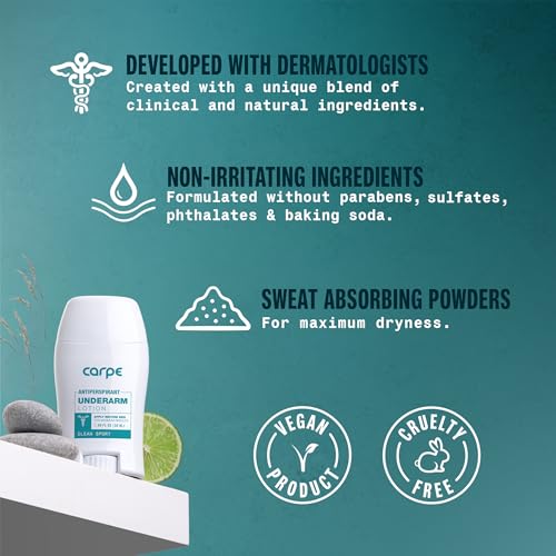 Carpe Deodorant Underarm Antiperspirant - Advanced Sweat & Odor Protection Formula - Sport Deodorant for Men & Women - Combat Excessive Sweating with Odor Control - Clean Sport Scent