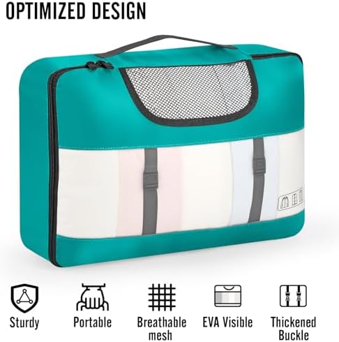 Veken 10 Set Packing Cubes for Kids & Toddler, Airplane Travel Essentials, Beach Vacation & Road Trip Suitcase Organizer Bags Set for Luggage, with Hanging Toiletry & Shoe Bag