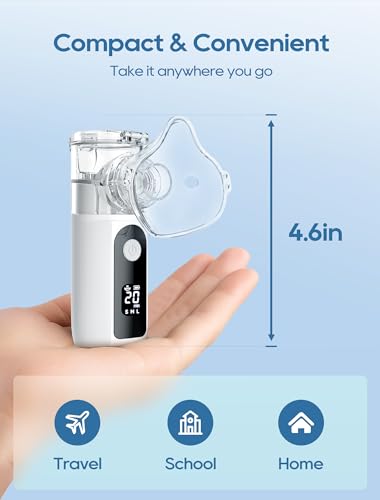 Portable Nebulizer for Adults and Kids with Smart LED Display, 3 Modes & Auto-Cleaning, Handheld Nebulizer for Home and Travel Use