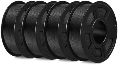 SUNLU PETG Filament 1.75mm 4KG Bundle, Less Stringing and Good Layer Adhesion, Individually Vacuum Packed, 3D Printer Filament 4kg, 1kg per Spool, Pack of 4, 4 Colors, 4 Black