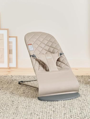 BabyBjörn Bouncer Bliss, Sand Gray, Woven, Classic Quilt | 2-in-1 Adjustable Baby Bouncer Seat and Toddler Chair, Newborn to Toddler (8-29 lbs), 4 Positions, Lightweight & Portable